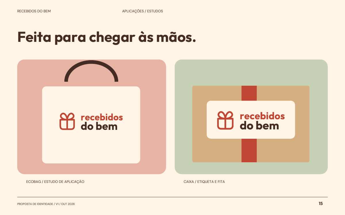 Estudos de aplicação da marca em ecobag e caixa com etiqueta